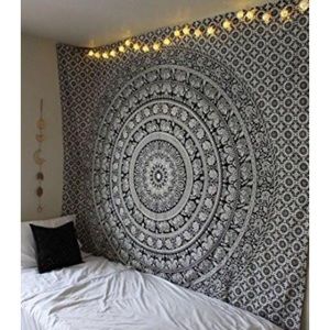 Elephant Mandala tapestry, black and white